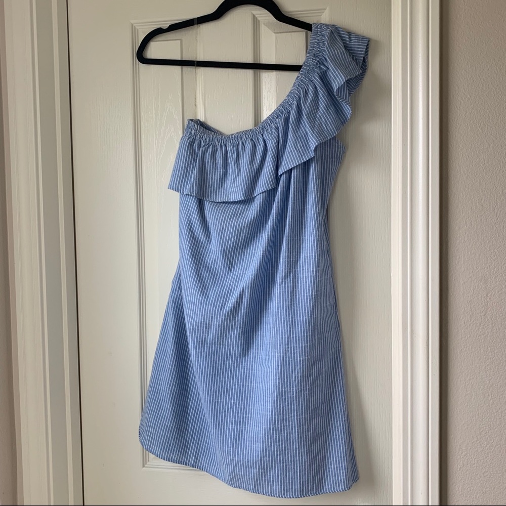 One Shoulder Striped Dress w Pockets